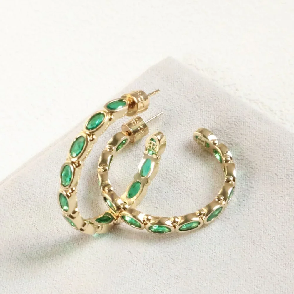 Alicia Bonnie Gold Radiant Green Crystal Abbie Hoop Earrings NEW